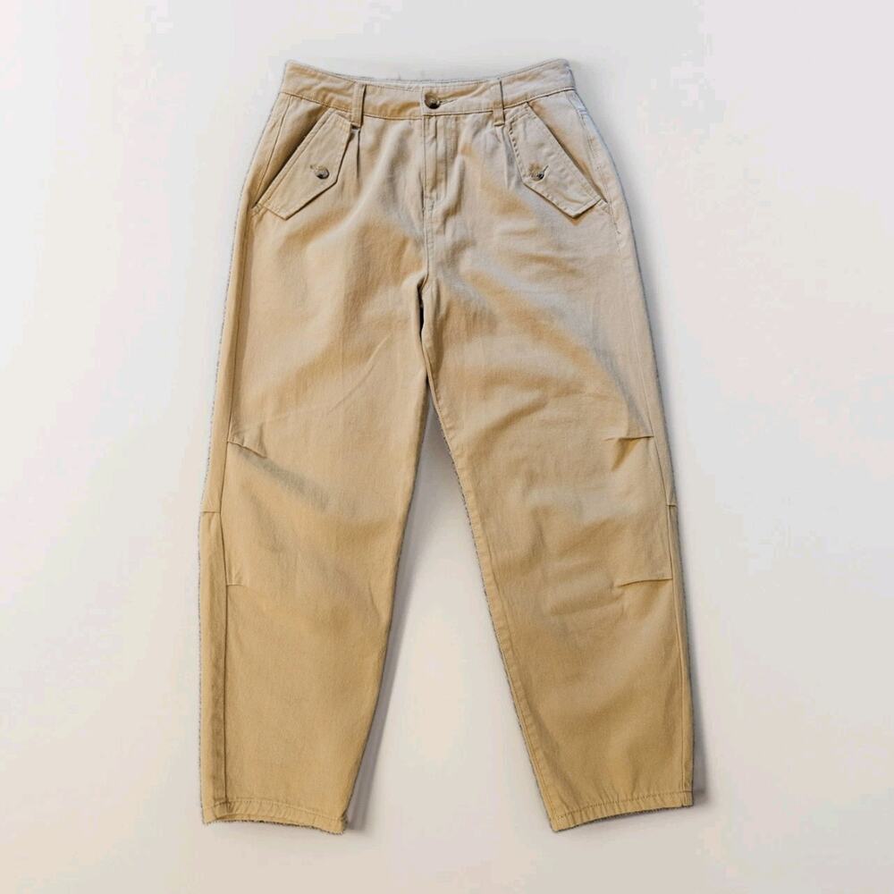 NWOT Easel Women's Small Tan Camel Utility Barrel Leg Pants Cotton High Waist